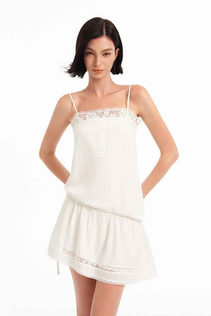 Camille Pleated Lace Trim Dress
