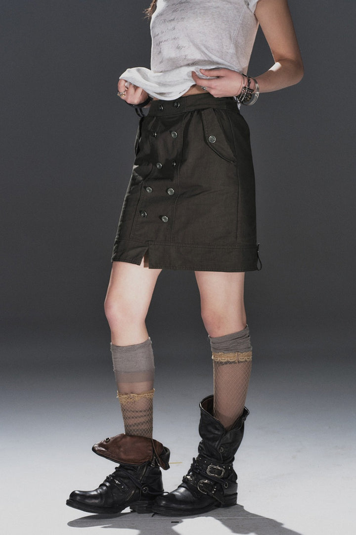 Double Button Straight Skirt