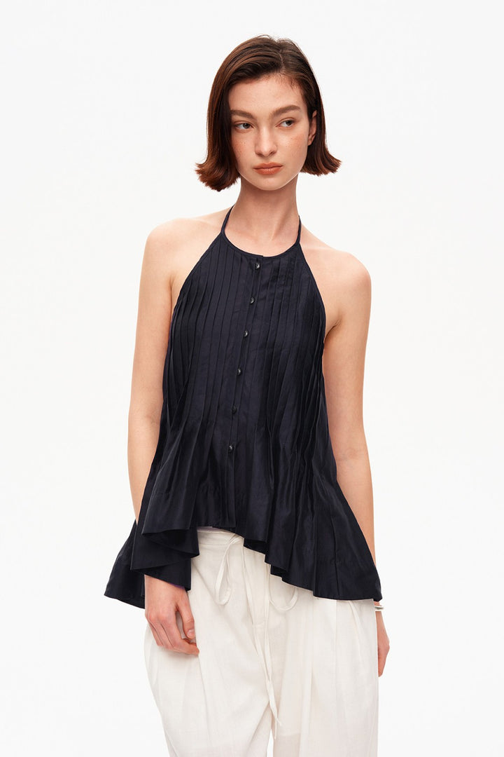 Pleated Chiffon Halter Top