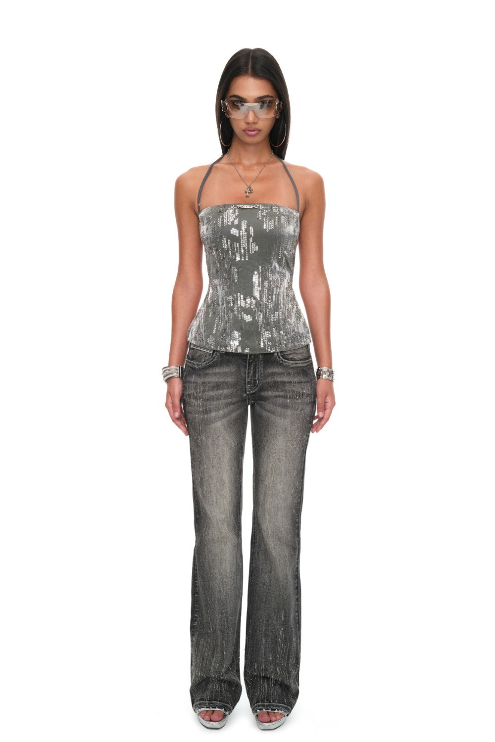 Backless Sequin Halter Top