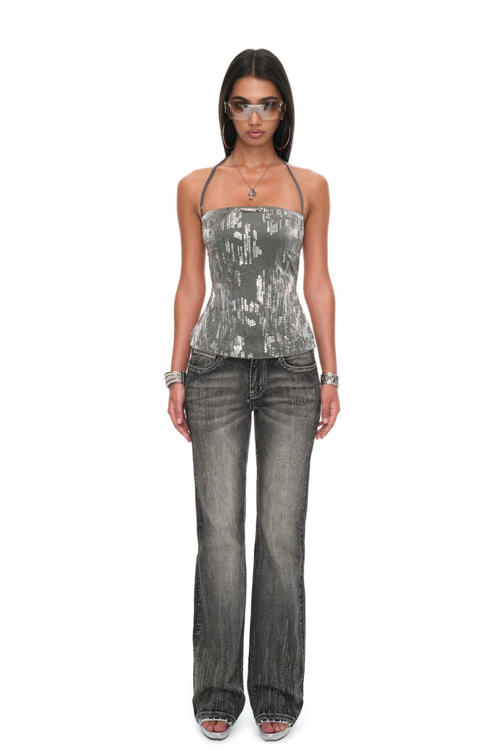 Backless Sequin Halter Top