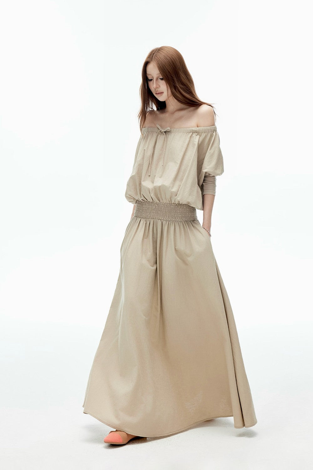 smocked off shoulder dress Off-Shoulder Bardot S Size:13Y/14Y These dresses are made springsummer Reformation Kori Knit Dress
