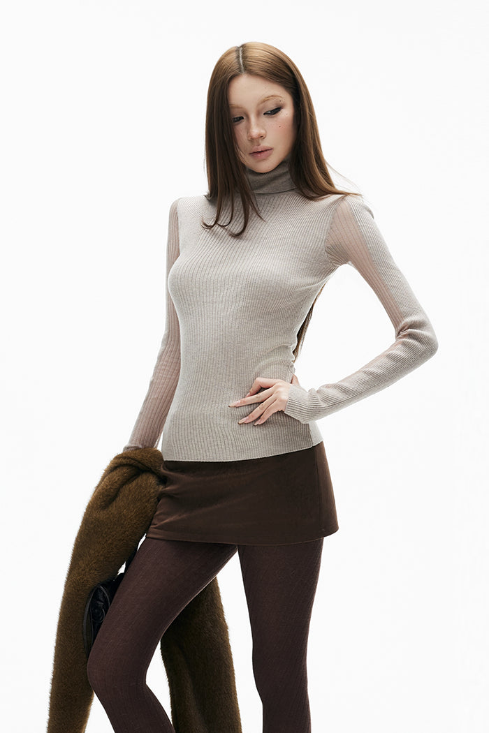 Sheer Rib Turtleneck Top