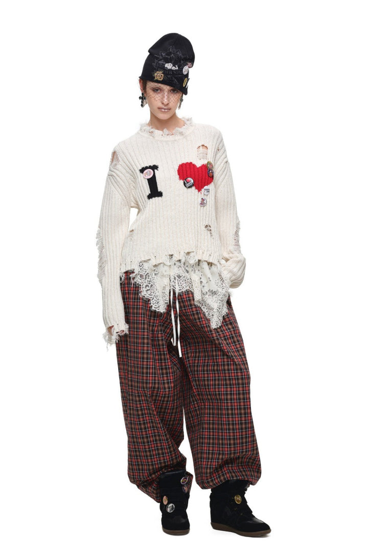 Amour Distressed Heart Sweater