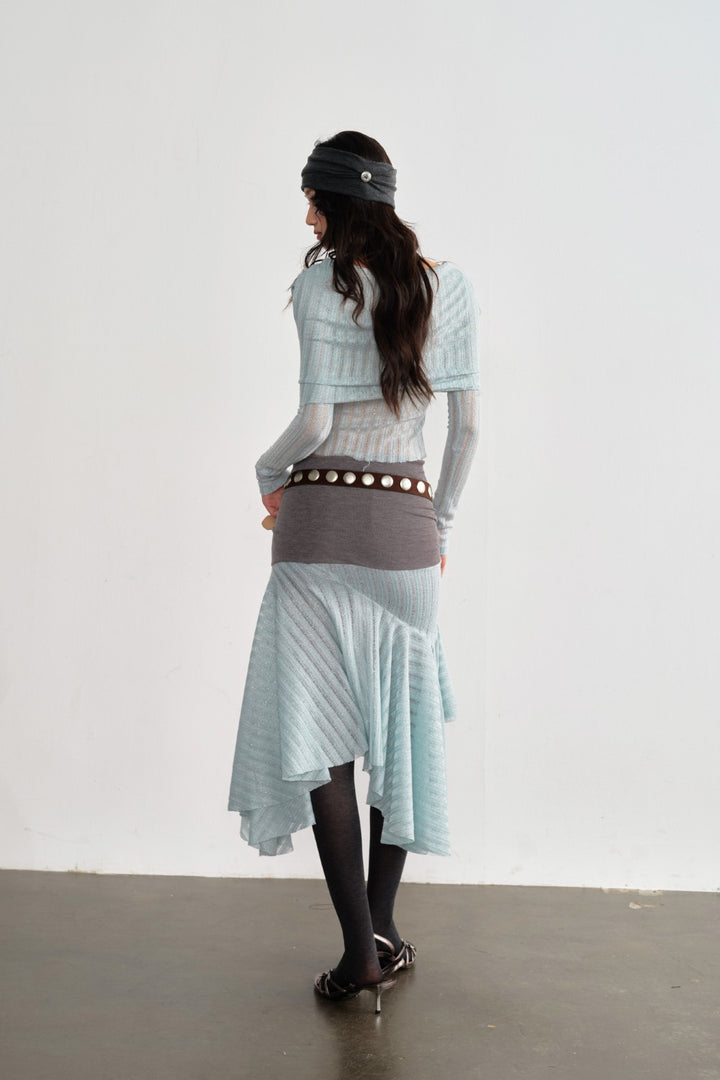 Mint Asymmetric Mesh Skirt