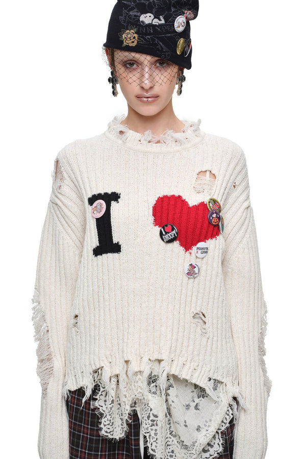 Amour Distressed Heart Sweater