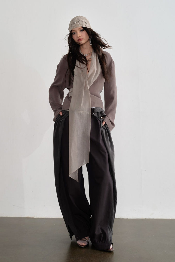Charcoal Wide Pleated Trousers