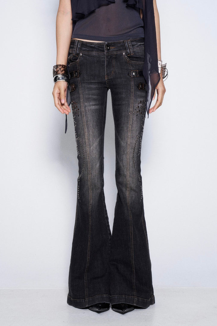 Kira Washed Studded Flare Jeans