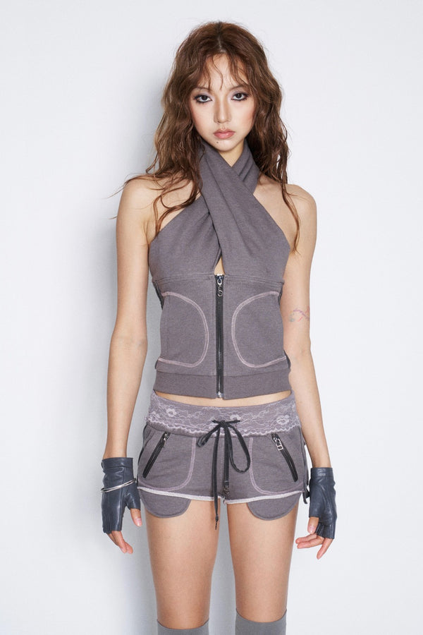 Blair Cross Halter Zip-Up Top