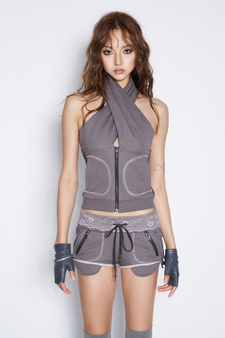 Blair Cross Halter Zip-Up Top
