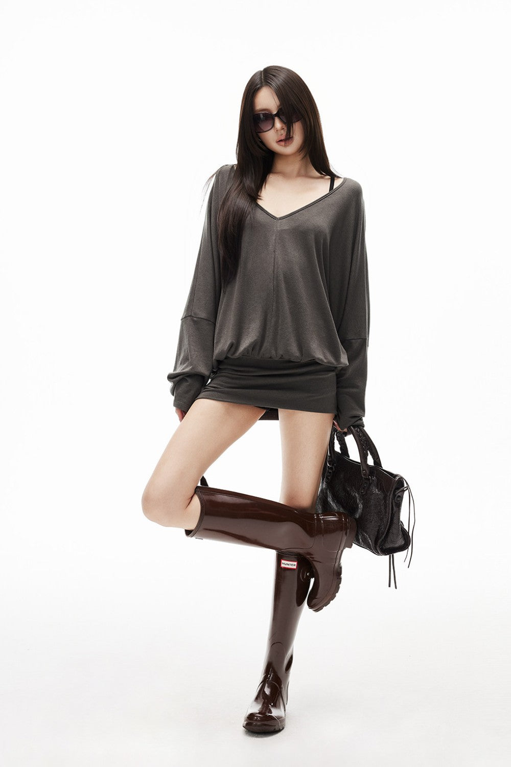 Ashen Oversized V-Neck Top