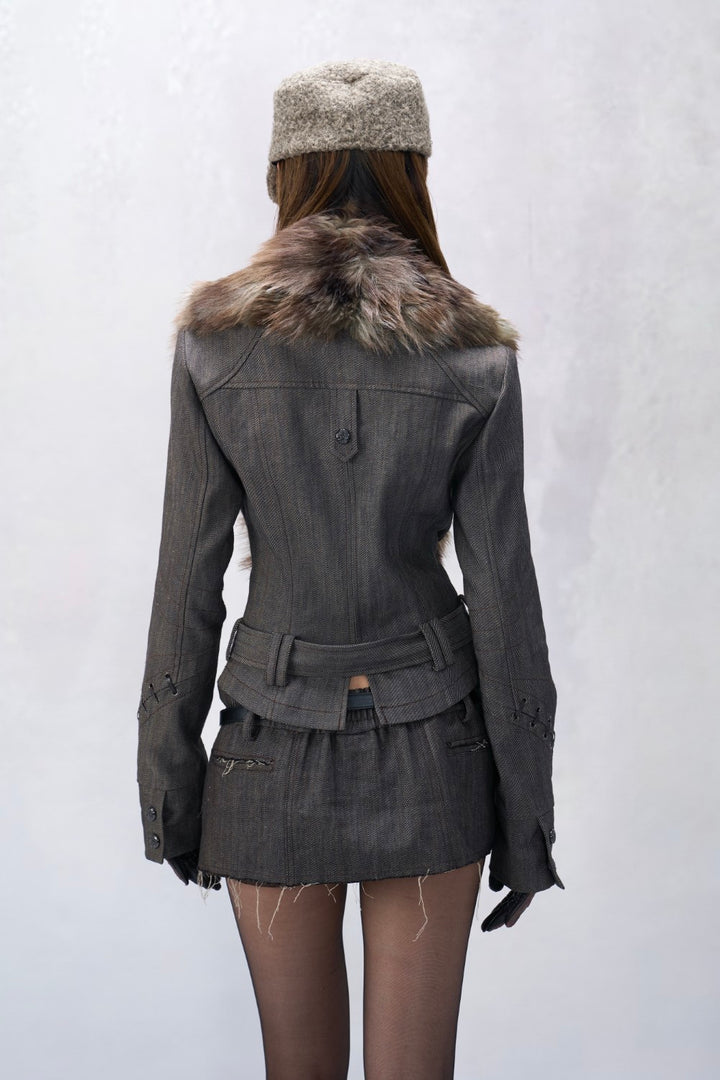 Fur-Trimmed Lapel Jacket
