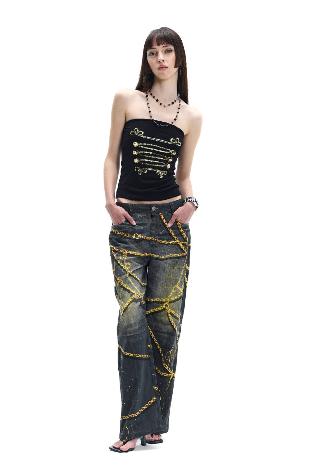 Gold Chain Straight-Leg Jeans