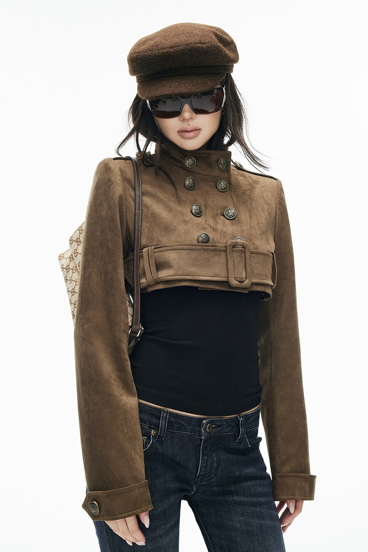 Cropped Suede Belted Jacket