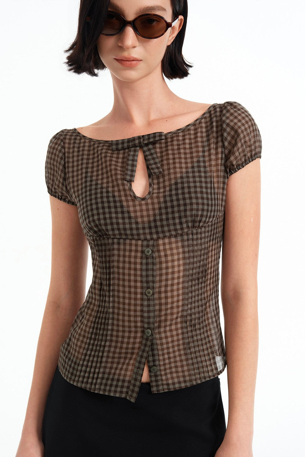 Mila Sheer Plaid Blouse