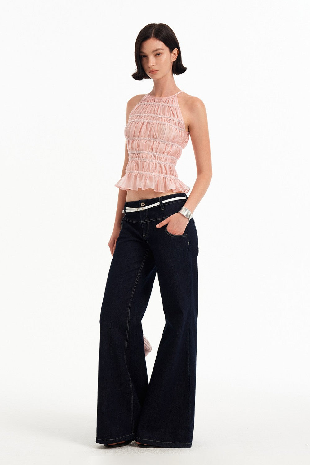 Rosette Ruched Halter Top