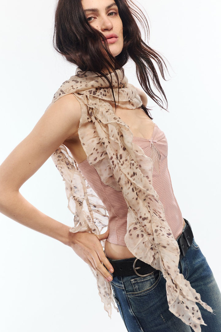 Chiffon Leopard Ruffle Scarf