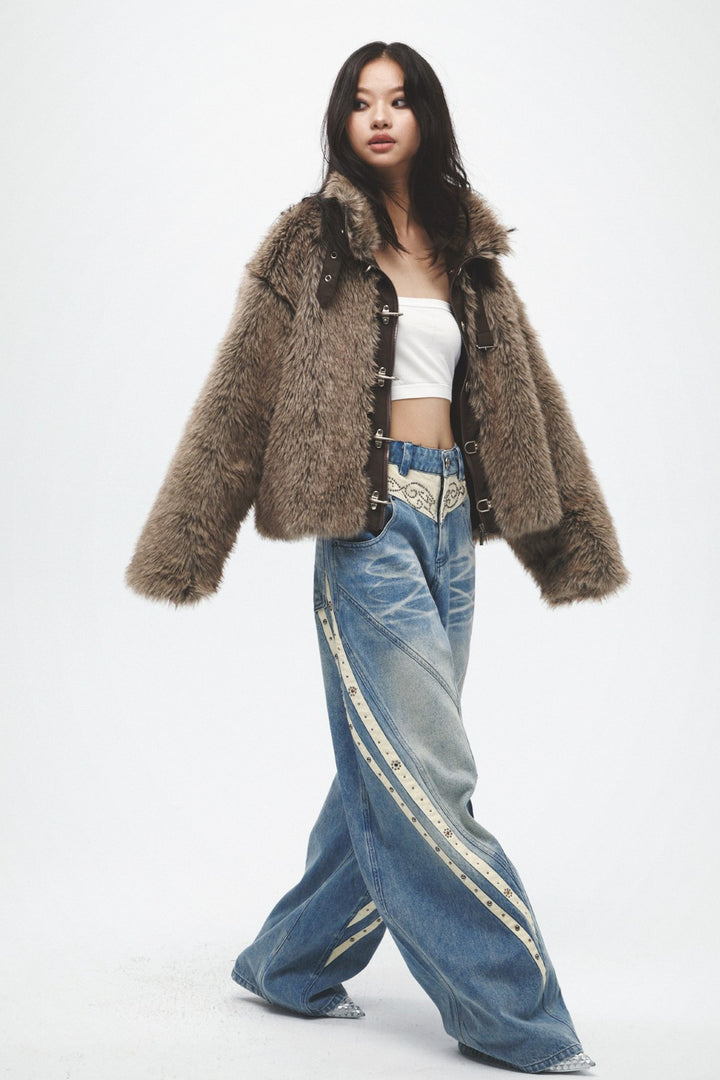 Embellished Panel Wide-Leg Jeans