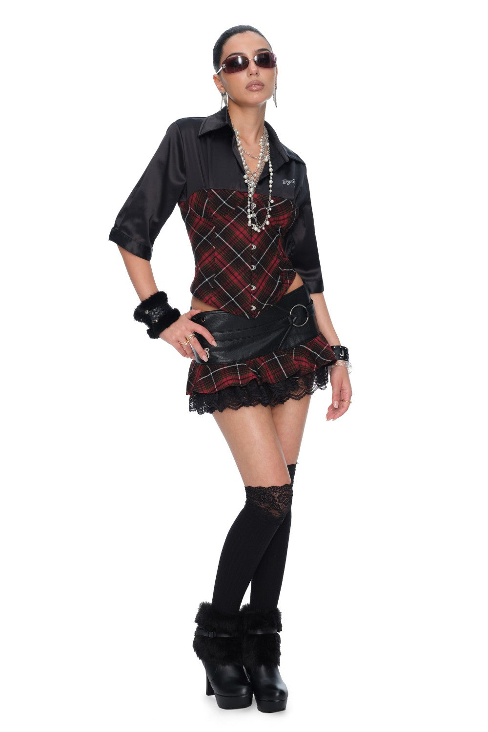 Valerie Plaid Leather Mini Skirt