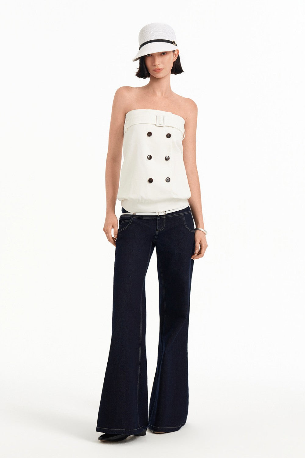 Belted Double Button Top