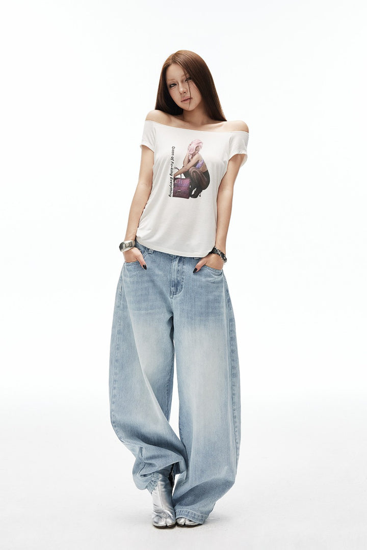 Retro Off-Shoulder Baby Tee