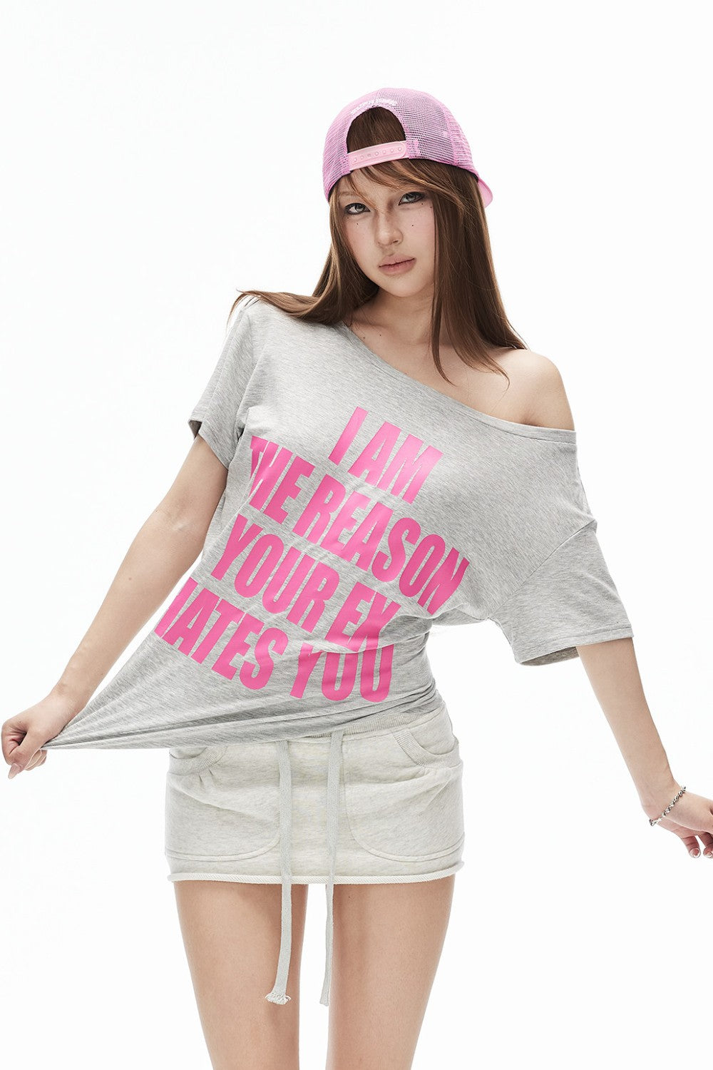 Off-Shoulder Graphic Statement Shirt