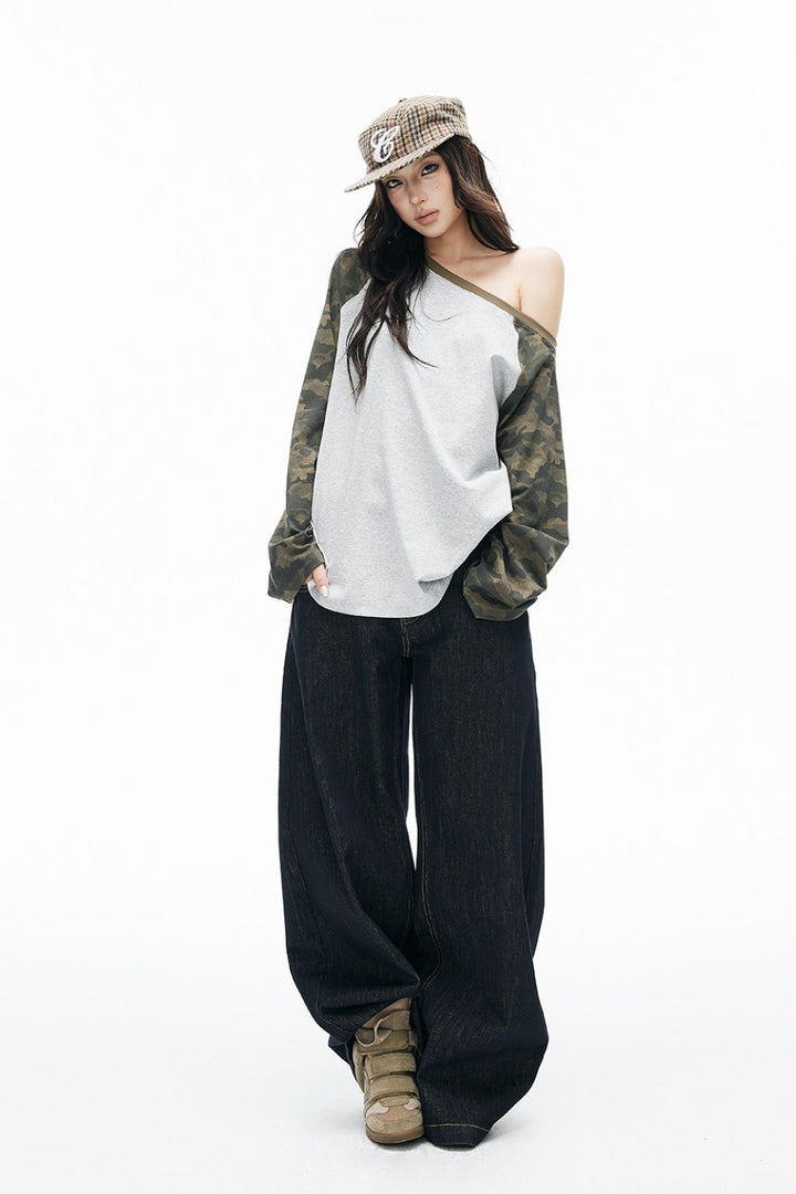 Off-Shoulder Camo Raglan Tee