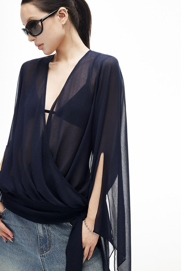 Deep Ocean Wrap Blouse