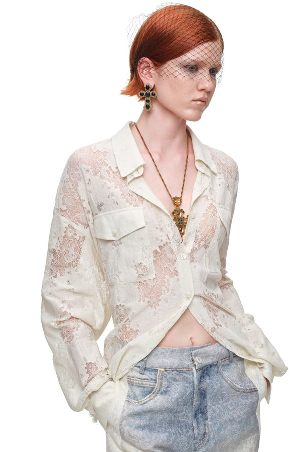 Cinched Romance Lace Blouse