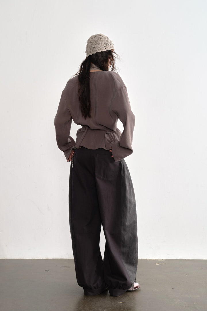 Charcoal Wide Pleated Trousers