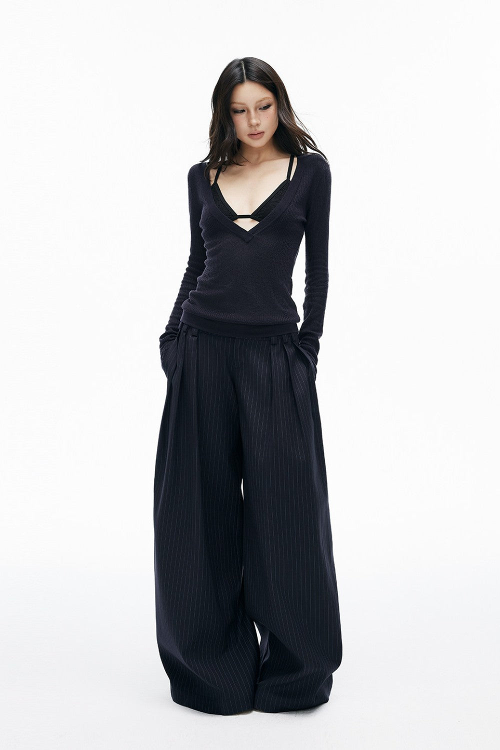 Leni Pinstripe Pleated Trousers