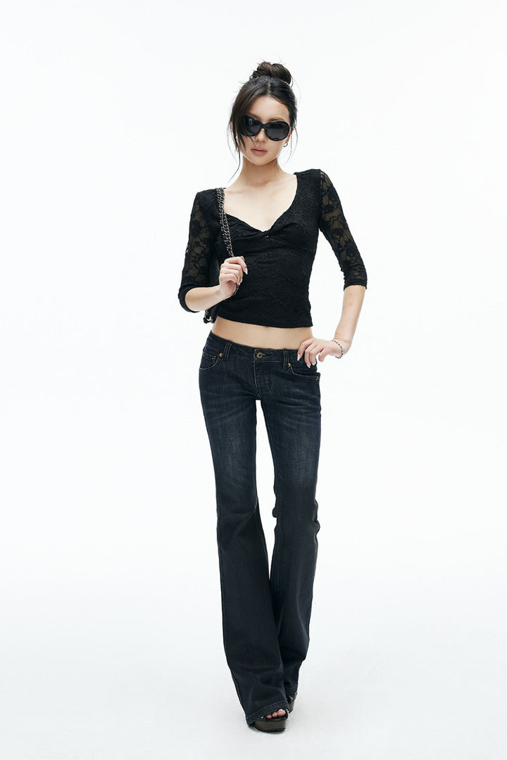 Dark Wash Low-Rise Jeans
