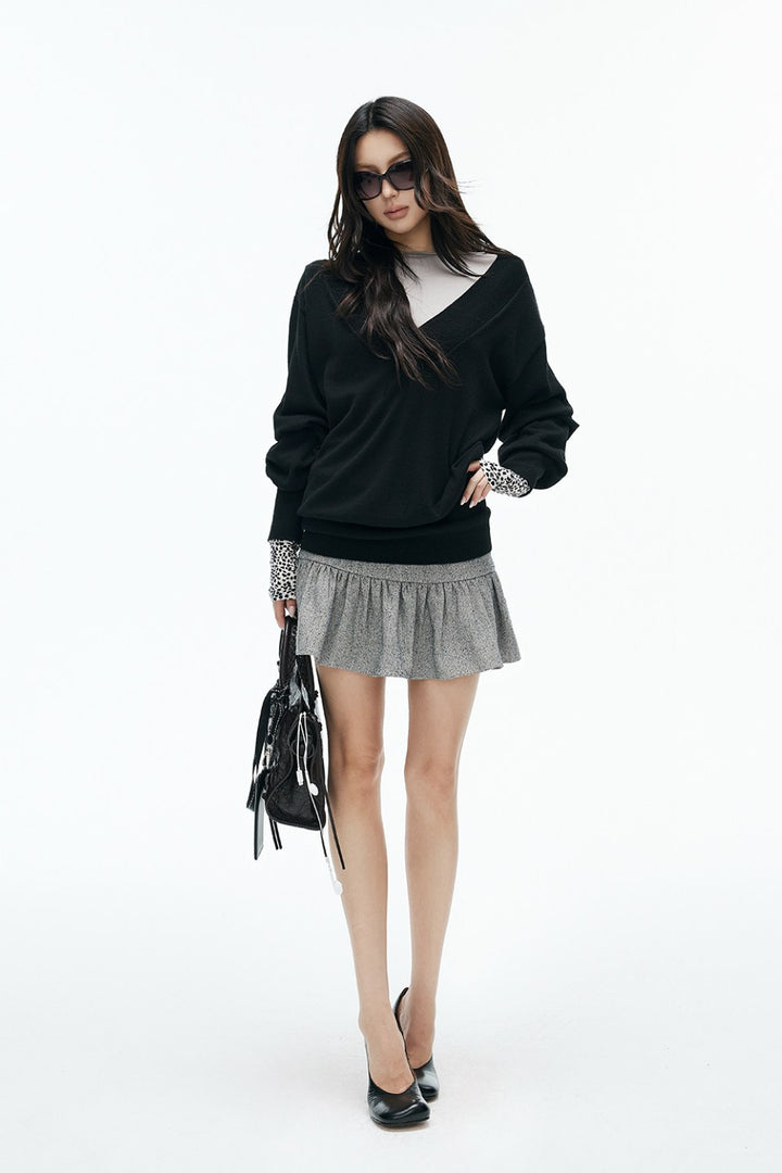 Oversized V-Neck Knit Sweater