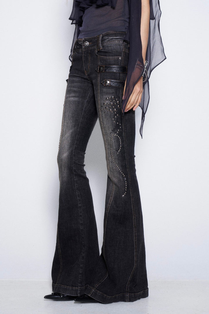 Kira Washed Studded Flare Jeans