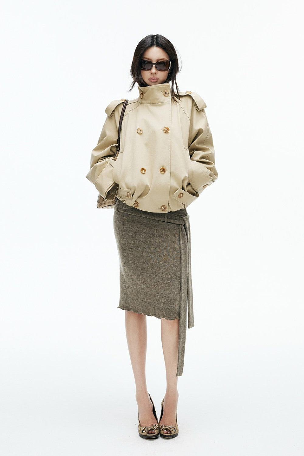 Belted Foldover Midi Skirt