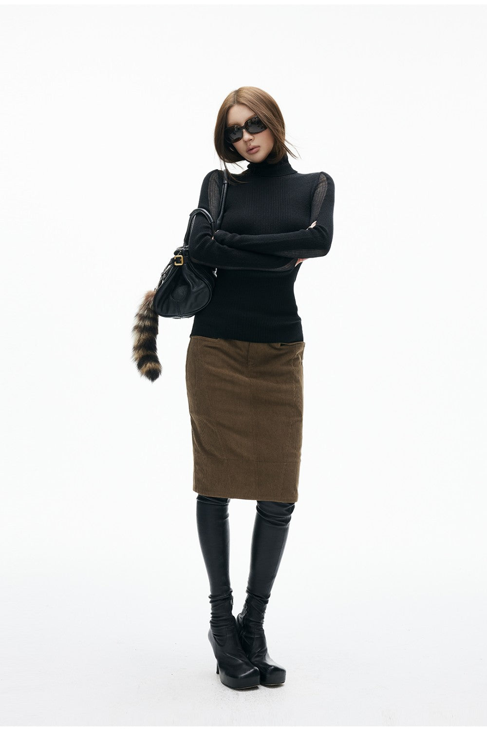Cocoa Corduroy Pencil Skirt