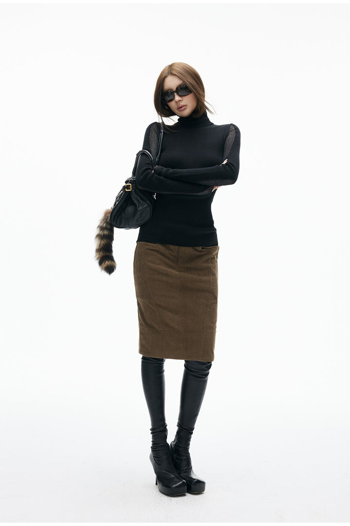 Cocoa Corduroy Pencil Skirt