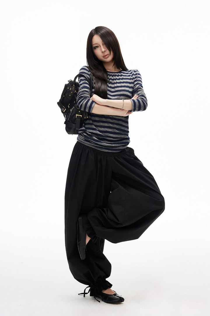 Noir Ribbon Harem Pants