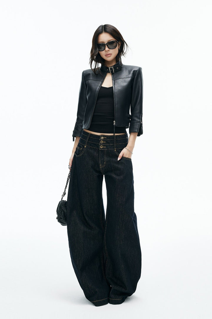 Alia Triple-Button Barrel Jeans