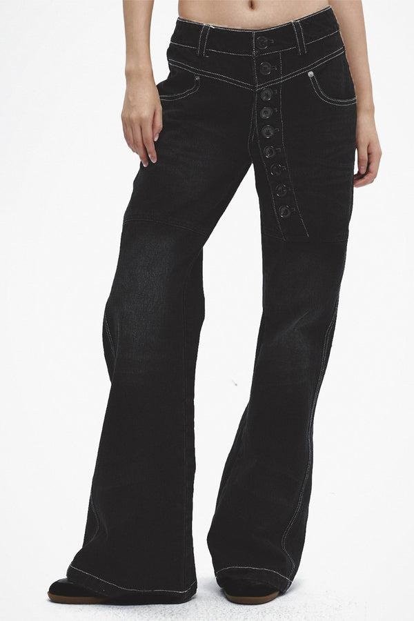 Button Front Stitch Jeans