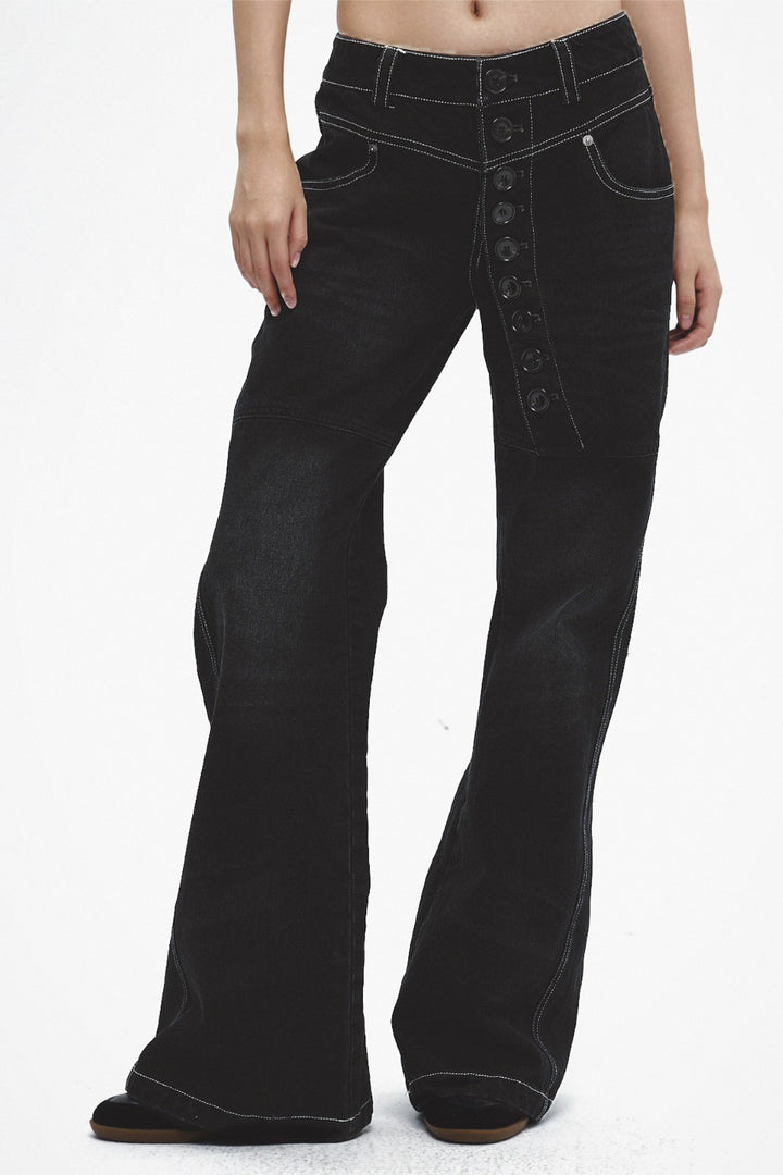 Button Front Stitch Jeans