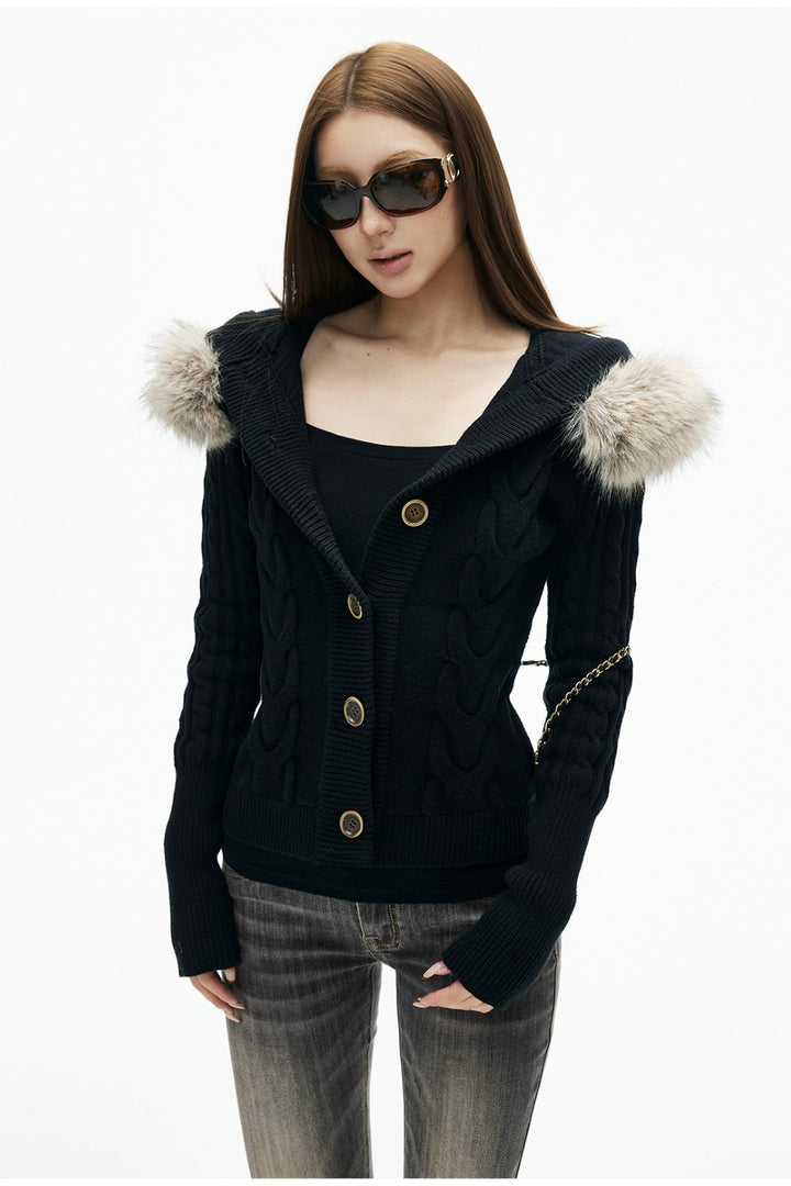 Elara Button-Up Fur Cardigan