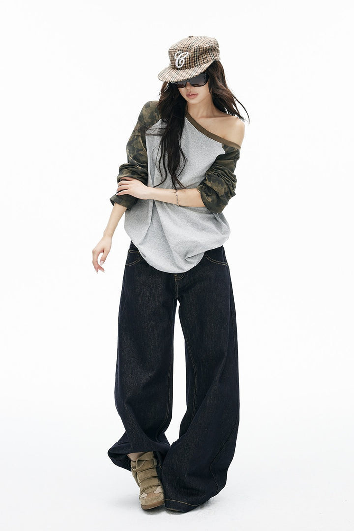 Off-Shoulder Camo Raglan Tee