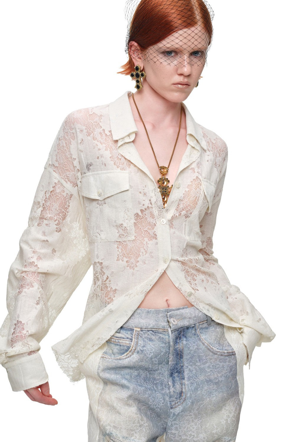Cinched Romance Lace Blouse
