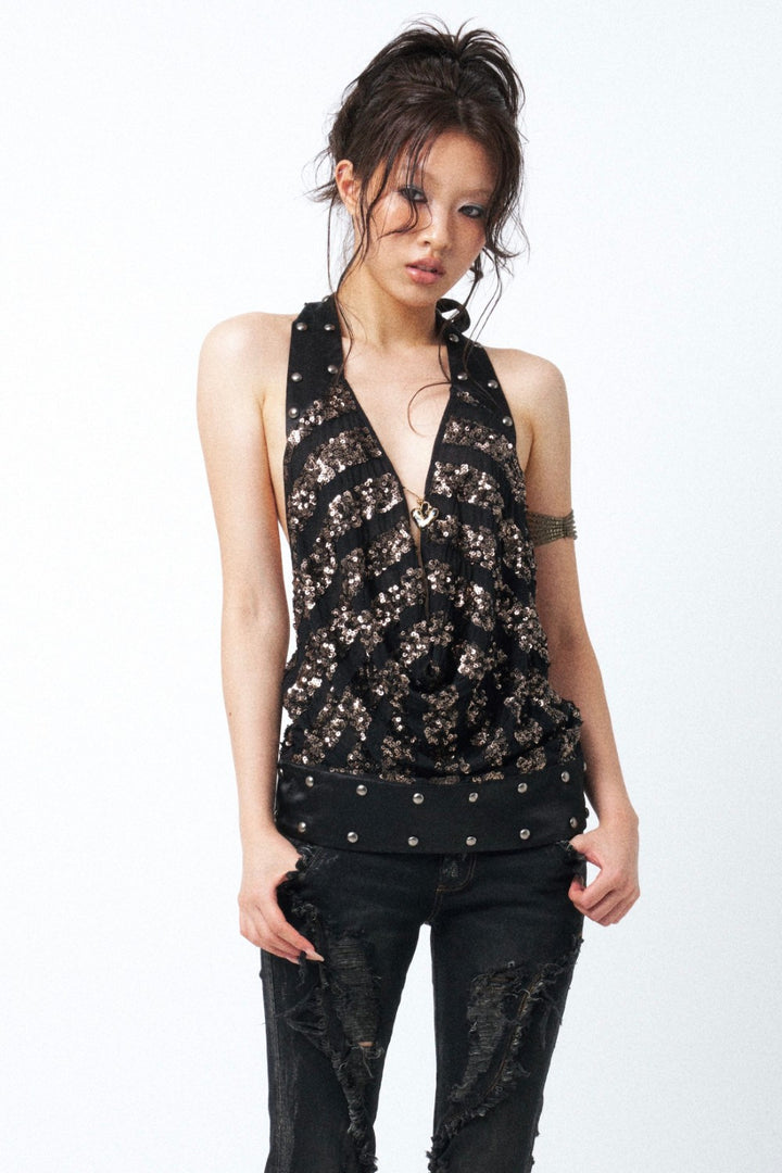 Ayla Sequin Cowl Top