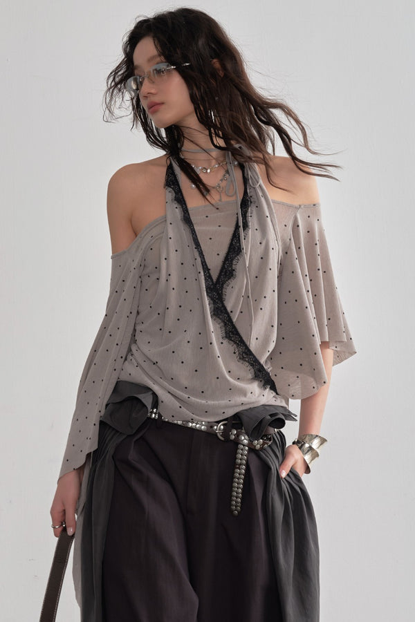 Vintage Draped Polka Dot Top