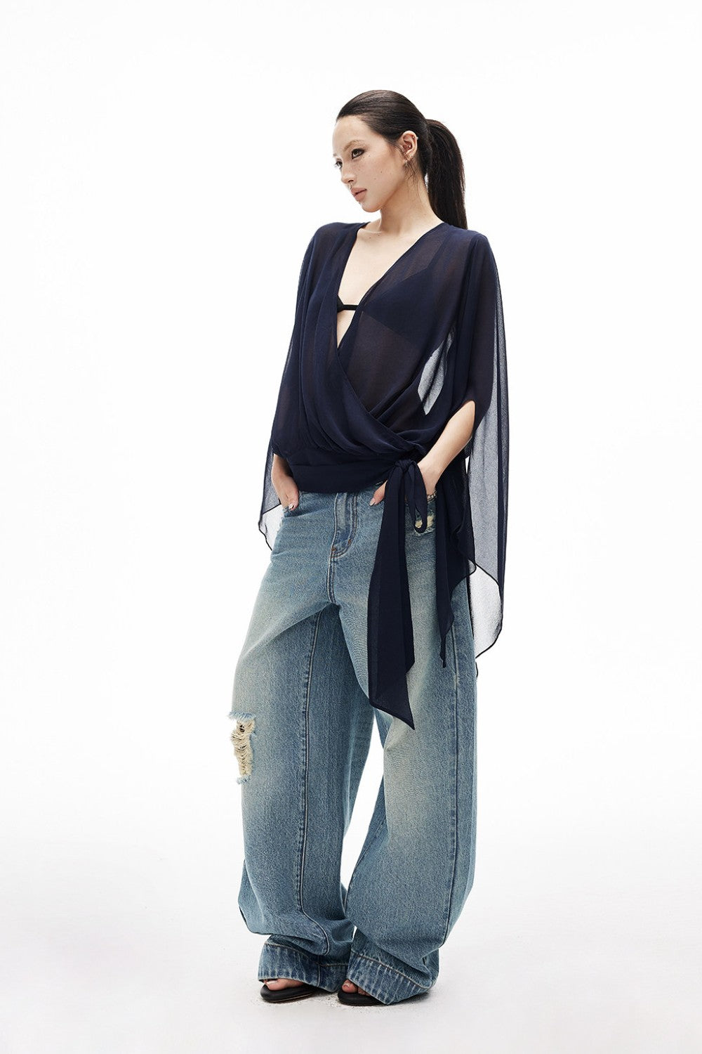 Deep Ocean Wrap Blouse