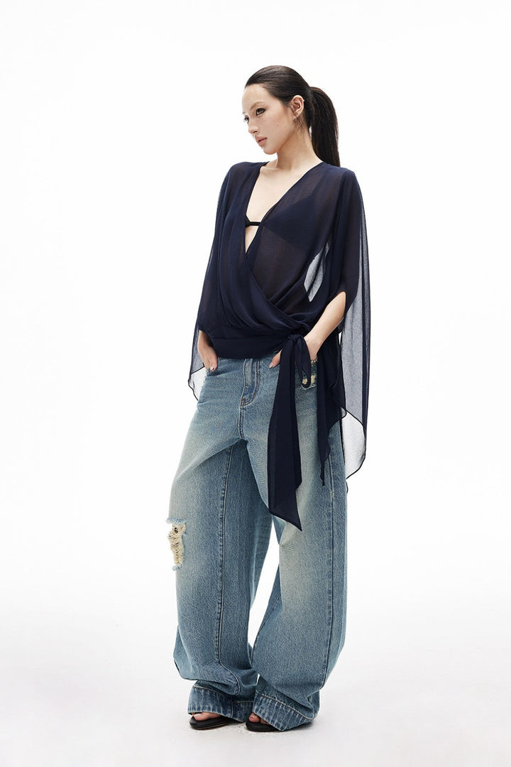 Deep Ocean Wrap Blouse
