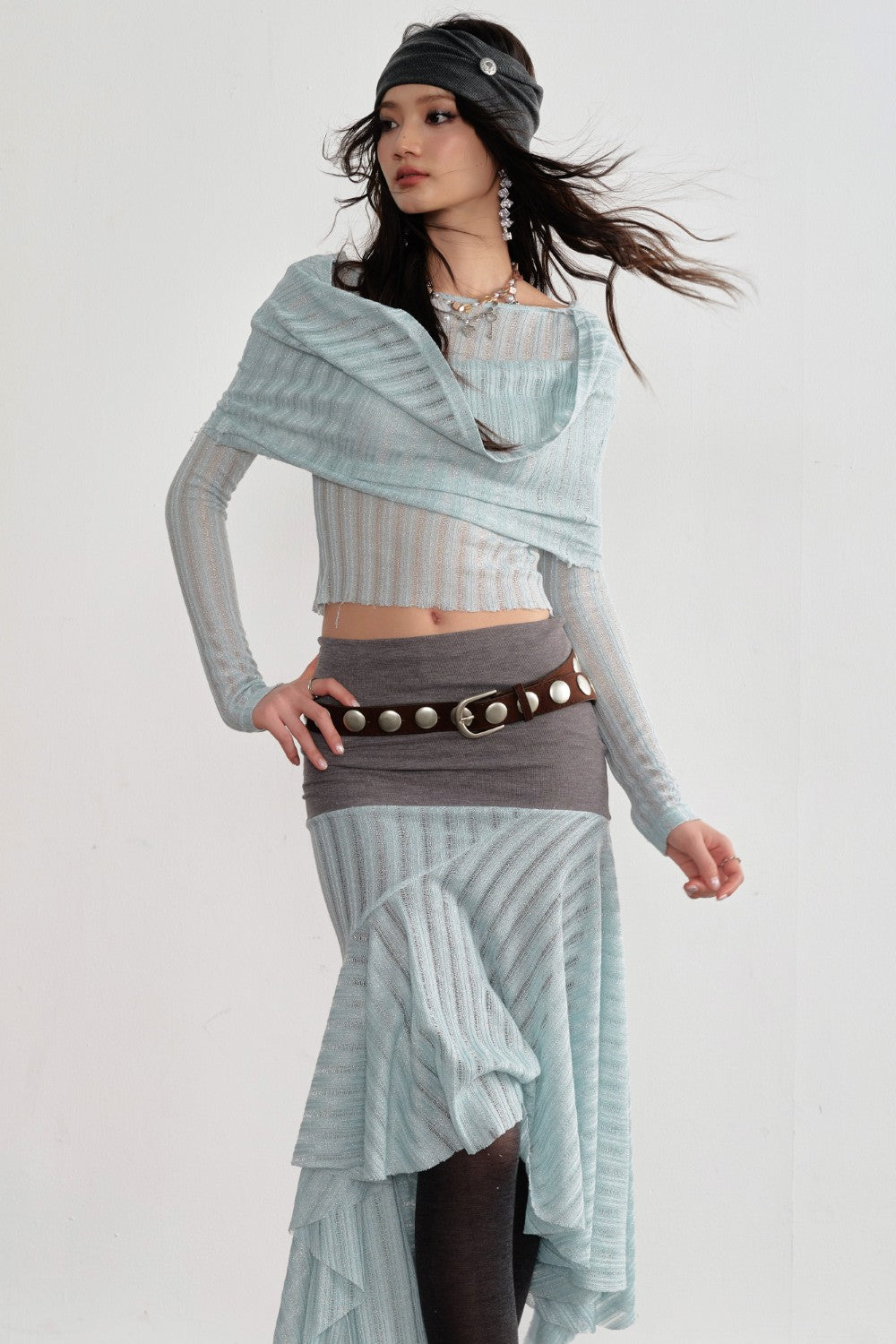 Mint Draped Sheer Top