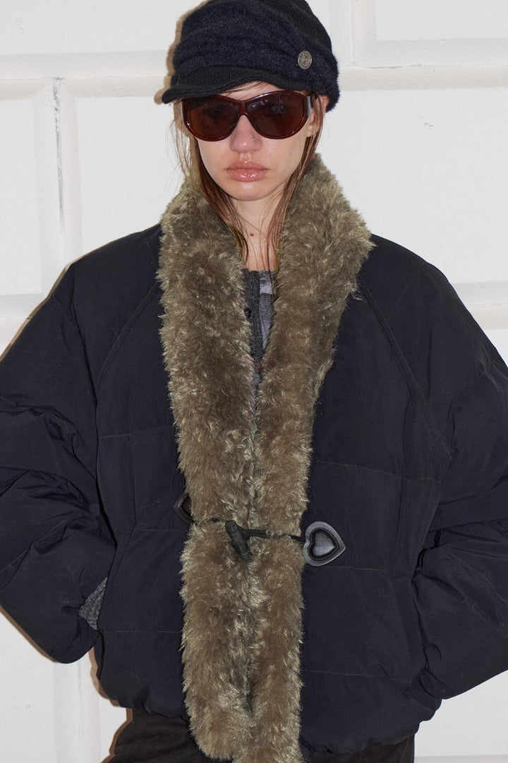 Fur-Trimmed Black Parka Coat